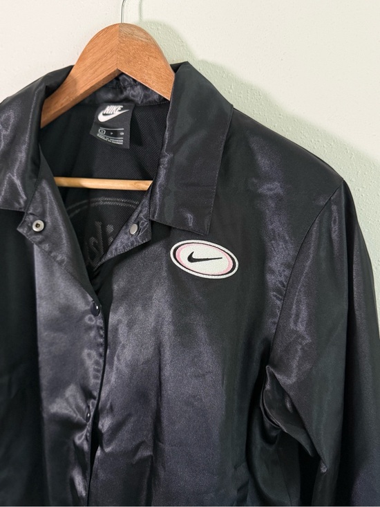Nike Jackets & Blazers - Nike Floral Logo Satin Coaches Jacket Black Cropped Windbreaker Small NWOT
